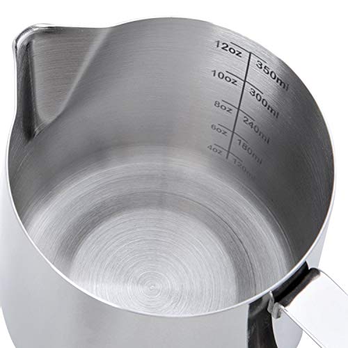  12oz Milk Frothing Pitcher, Stainless Steel Espresso Latte Cup Steaming Pitcher Creamer Cup, Milk Frother Cup Espresso Machine Accessories Barista Tools Jug For Coffee Cappuccino With Latte Art Pen