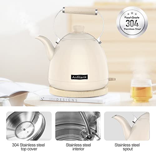  -Boil Water Electric Kettle, 1.7L 1500W, Coffee & Tea Kettle Stainless Steel,Wood Grain Design, Removable Filter, Water Window, LED Light. 360° Rotation, Auto Shut-off & Boil-Dry Protection