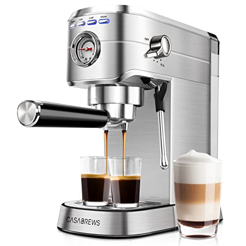  Spresso Machine 20 Bar, Professional Espresso Maker With Milk Frother Steam Wand, Compact Espresso Coffee Machine With Full Stainless Steel Appearance For Cappuccino, Latte, Macchiato, Large Size