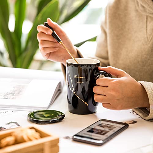  -15oz Scorpio Coffee Mug With Long Handle Spoon Lid Birthday Gift Ceramic Creative Constellation Zodiac Capacity Tea Cup For Cocoa Water Milk Juice (Scorpio-Black Gold)