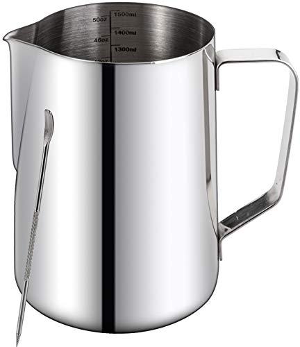  50oz Milk Frothing Pitcher, Stainless Steel Coffee Tools Cup Steaming Pitchers With Decorating Art Pen, Milk Coffee Cappuccino Latte Art Milk Jug Cup For Espresso Machines Latte Art