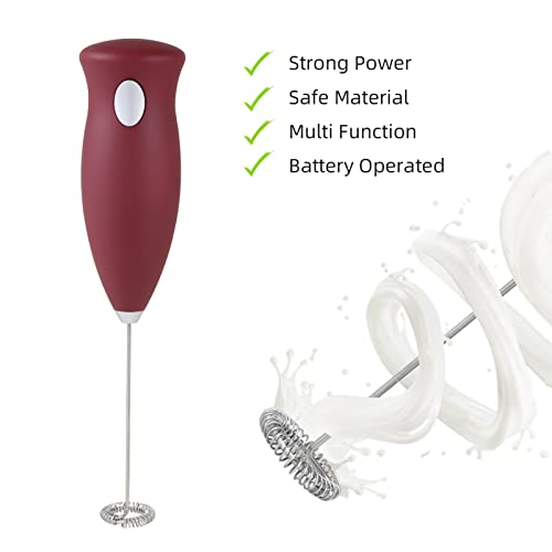  Milk Frother Handheld - Frother For Coffee Electric Handheld Foam Maker With Stainless Steel Stand, Battery Powered Portable Whisk Mixer For Coffee, Cappuccino, Latte, Matcha, Hot Chocolate (Red)