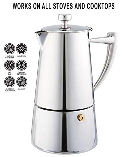  Roma 6-cup Stainless Steel Stovetop Moka Espresso Maker
