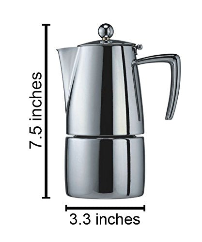  Uisinox Milano Stainless Steel Stovetop Moka Pot Espresso Coffee Maker, 4-Cup