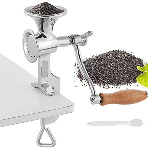  Grain Mill Hand Poppy Seed Grinder Mill Stainless Steel Coarseness Adjustable Table Clamp Hand Crank 50g Small Hopper For Pepper Corn Wheat Barley Soybeans Chickpeas Bird Feed