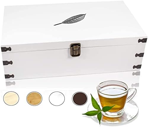  Zen Earth Inspired White Wooden Tea Bag Organizer 14" Kitchen Storage Chest - Large, Tall, Adjustable Shelves | Decorative Chest To Organize And Display Teas | 100% Handmade Craft