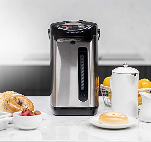  Electric Hot Water Pot Urn W/ Auto & Manual Dispense Buttons, Safety Lock, Instant Heating For Coffee & Tea, Auto-Shutoff/Boil Dry Protection, Insulated Stainless Steel, 5.3L/5.6 Qt/30+ Cups
