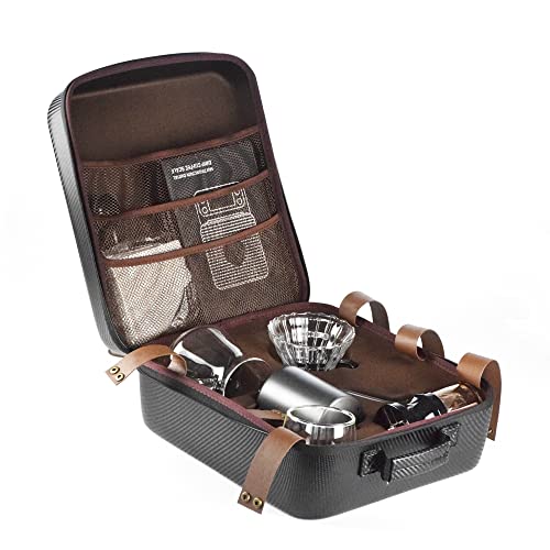  9-Piece Travel Coffee Gift Set With Goose Neck Kettle Digital Scale Double Walled Glass Mug Glass Server Manual Grinder Glass Dipper 100 Pcs Paper Filter And Scope For Drip Coffee