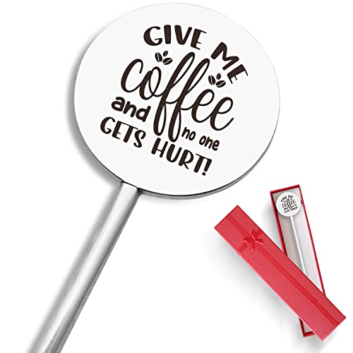  PZJIEAN Give Me Coffee No One Gets Hurt Funny Engraved Stainless Coffee Stir Sticks With Gift Box, Coffee Beverage Stirrer Accessories, Gifts For Women, Men, Friends, Brother, Sister, Coffee Lover