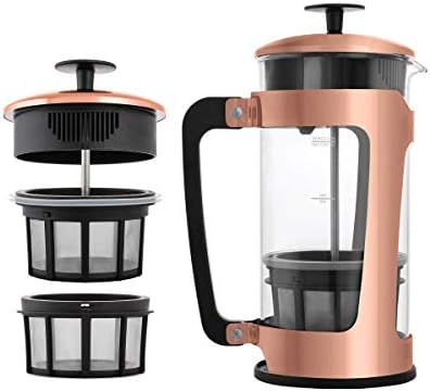  - P5 French Press - Double Micro-Filtered Coffee And Tea Maker, Grit-Free And Bitterness-Free Brews, Durable Stainless Steel Frame, Ideal For Loose Tea And Coffee Grounds - (Polished Stainless Steel, 32 Ounce)
