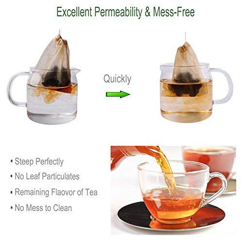 Eco-Fil Disposable Tea Filter Bags For Loose Tea, Wood Pulp Material, Biodegradable And Compostable, Unbleached Empty Tea Infuser Sachets With Drawstring, 100 Pack (3.2inch X 4.0inch)