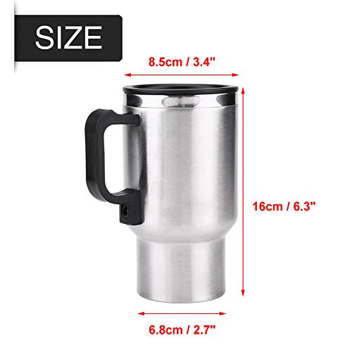  Car Heating Cup, 12V 450ml Electric In‑car Stainless Steel Travel Heating Cup Coffee Tea Car Cup Mug