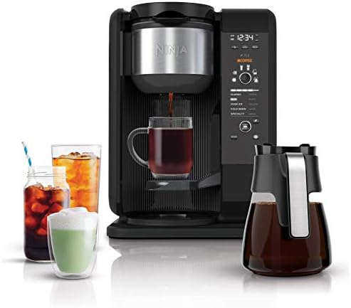 Ninja Hot And Cold Brewed System, Auto-iQ Tea And Coffee Maker With 6 Brew Sizes, 50 Fluid Ounces, 5 Brew Styles, Frother, Coffee & Tea Baskets With Glass Carafe (CP301)