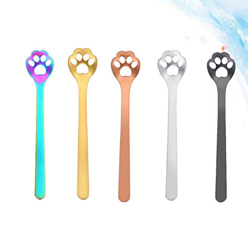  Cooking Spoon Coffee Spoon 5PCS Stainless Steel Stirring Spoon Mini Slotted Spoon Paw Shape Dessert Spoon Rainbow Coffee Spoons Espresso Beverage Drink Stirrer Ice Cream Spoon Serving Spoon