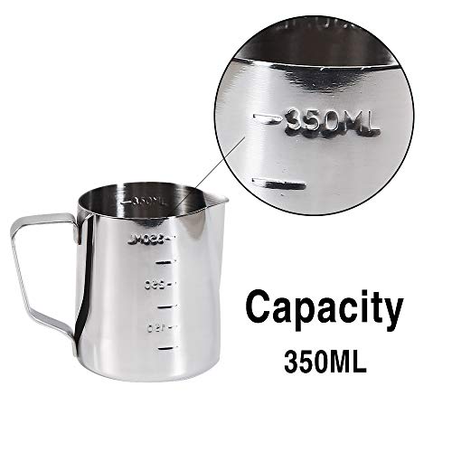  Coffee Milk Frothing Pitcher Cup With Measurement Inside Thermometer Set 12oz/350ML Stainless Steel Espresso Steaming Pitcher Tool For Cappuccino Machines Espresso Pitcher Latte Art