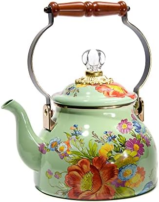  AcKenzie-Childs Courtly Check Enamel Tea Kettle, Decorative Tea Kettle, 3-Quart Capacity