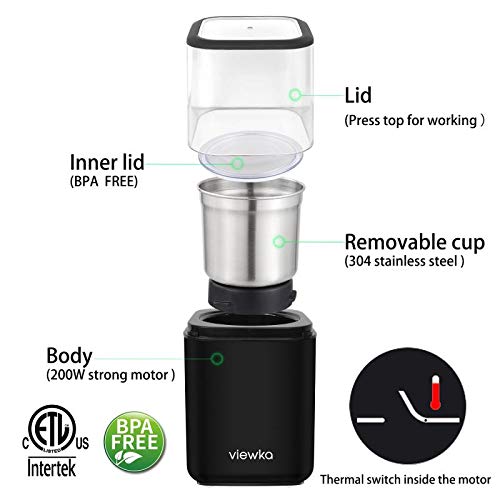  VK-7446B Electric Dried Spice And Coffee Grinder,detachable Cup, OK For Clean It With Water, Blade & Cup Made With SUS304 Stianlees Steel
