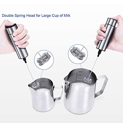 GENERIC Stainless Steel Silver Milk Frother Handheld Battery Operated,Double Spring Whisk Head Coffee Frother For Milk Foaming