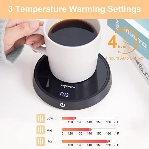  Coffee Mug Warmer, Coffee Warmer For Desk, Coffee Cup Warmer With 3 Temperature Settings & 4 Hours Auto Shut Off, Electric Beverage Warmer For Tea Milk And Cocoa