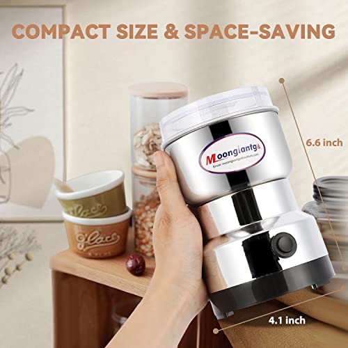  Mini Spice Coffee Grinder Electric 10s Fast Grinding Multifunction Smash Machine Dry Grain Mill Grinder For Spices Seeds Rice Beans Seasonings (Silver, 110V)