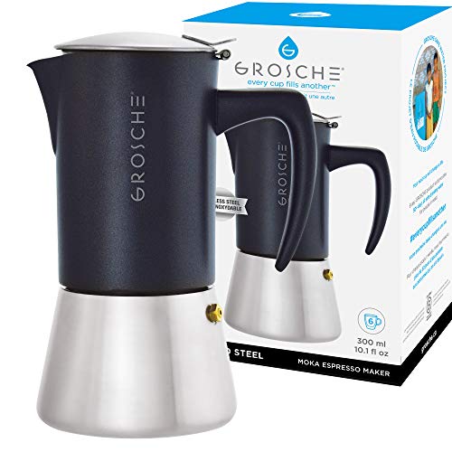  Milano Steel 6 Espresso Cup Stainless Steel Stovetop Espresso Maker Moka Pot - Cuban Coffee Maker Italian Espresso Greca Coffee Maker For Induction Gas Or Electric Stoves