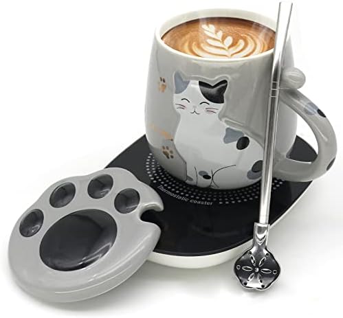  Cat Coffee Mug Warmer ,Smart Coffee Mug Warmer,Cute Cat Paw Mug Set,Novelty Coffee Mugs Mug Warmer For Desk Auto Shut Off Coffee Warmer Plate For Coffee,Tea,Water,Milk, Birthday Gift Box Pink