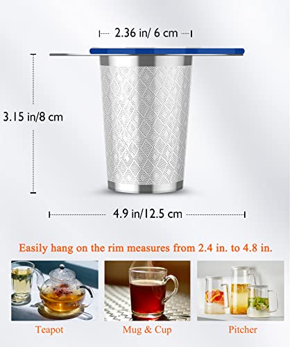  Large Tea Infuser Basket For Loose Tea With Blue Lid, Extra Fine Mesh & Premium 18/8 Stainless Steel Tea Strainer, Perfect For Hanging On Cups, Teapots To Brew All Kind Of Tea