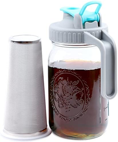  Ason Jar Cold Brew Coffee Maker 64 OZ (2 Quart) Wide Mouth Cold Brew Pitcher With Brew Filter For Coffee, Iced Tea, Sun Tea, Lemonade