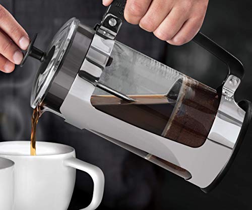  - P5 French Press - Double Micro-Filtered Coffee And Tea Maker, Grit-Free And Bitterness-Free Brews, Durable Stainless Steel Frame, Ideal For Loose Tea And Coffee Grounds - (Polished Stainless Steel, 32 Ounce)