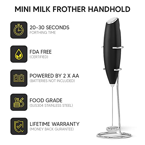 GENERIC Milk Frother Handheld Foam Maker For Lattes – Whisk Drink Mixer For Coffee, Electric Mini Foamer For Cappuccino, Frappe, Matcha, Hot Chocolate & More ( Grey)