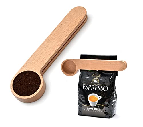 N/A JYXING 2 Pcs Wooden Coffee Scoop & Bag Clip,Tablespoon Measuring Scoop,Coffee Bags Sealer,for Ground Beans,Coffee Beans,Tea, Brown, 15x18