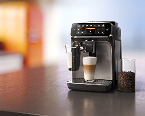  HILIPS 4300 Series Fully Automatic Espresso Machine - LatteGo Milk Frother, 8 Coffee Varieties, Intuitive Touch Display, Black, (EP4347/94)