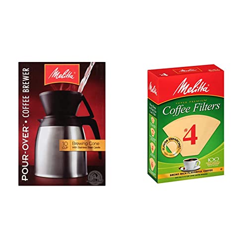 Melitta Pour-Over Coffee Brewer & Stainless Steel Carafe Set With Coffee Filters, 60 Ounce Set