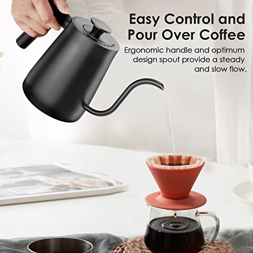  Electric Gooseneck Kettle With Base, Precise And AdjustableTemperature Control, Pour Over Kettle, 0.8L Stainless Steel Kettle,1300W Rapid Heating, Auto Shut-off, Boil-dry Protection, Black，ideal Gift