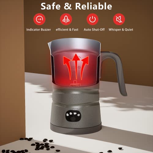  Milk Frother,4-in-1 Electric Milk Steamer,8.8oz/260ml Milk Warmer For Latte, Cappuccinos, Macchiato Ultra-Quite Working & Automatic Shut Off (Silver Grey)