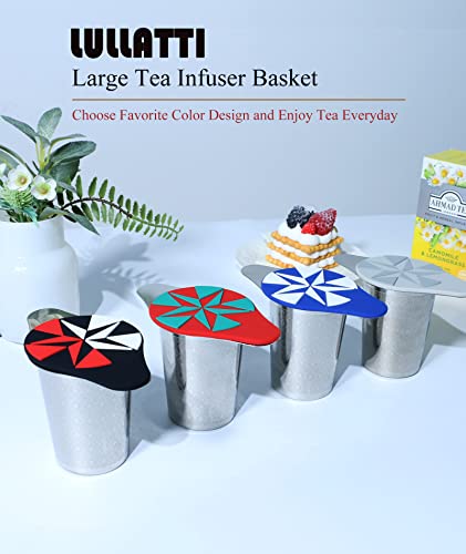  Large Tea Infuser Basket For Loose Tea With Blue Lid, Extra Fine Mesh & Premium 18/8 Stainless Steel Tea Strainer, Perfect For Hanging On Cups, Teapots To Brew All Kind Of Tea