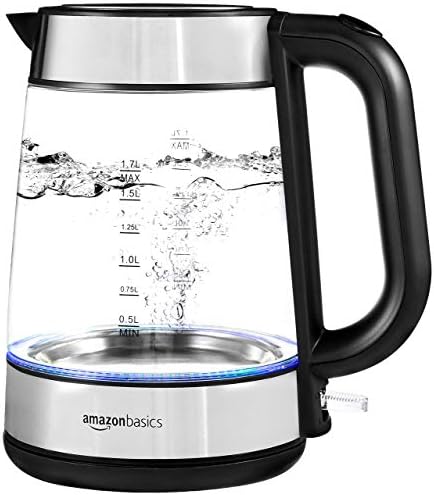 Amazon Basics Electric Glass And Steel Hot Tea Water Kettle, 1.7-Liter