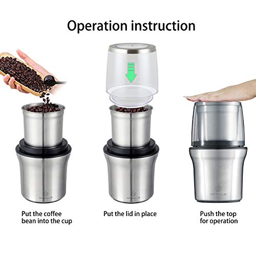  -7412M Electric Spice Grinder And Coffee Grinder, Grinder And Chopper,detachable Cup, Diswash Free, Blade & Cup Made With SUS304 Stianlees Steel