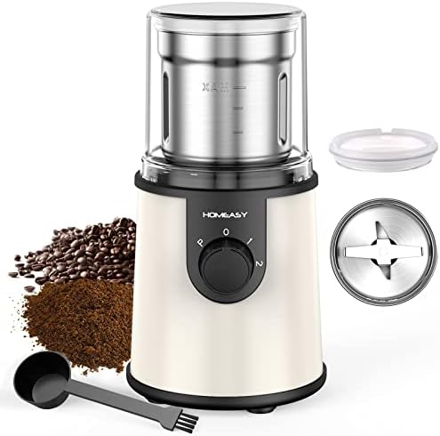  Coffee Grinder Electric, HOMEASY Electric Spice Grinder Coffee Bean Grinder Spice Blender For Coffee Bean Nuts Spice With 304 Stainless Steel Blades Removable Bowls, 350W, 110-120V (Beige)