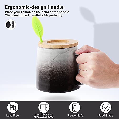  Tea Mug With Infuser And Lid, 16.5 OZ Tea Infuser Cup, Tea Strainer Cup With Large Handle For Loose Tea, Ceramic Tea Steeping Mug, Microwave And Dishwasher Safe Coffee Mug (Black And White)