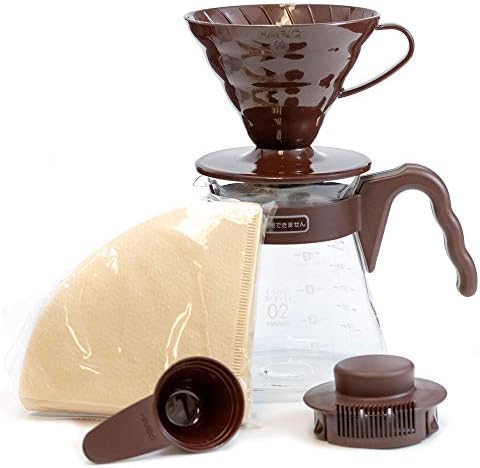 Hario Pour Over Coffee Starter Set Craft Coffee Maker Dripper, Glass Server, Scoop And Filters Size 02, Black