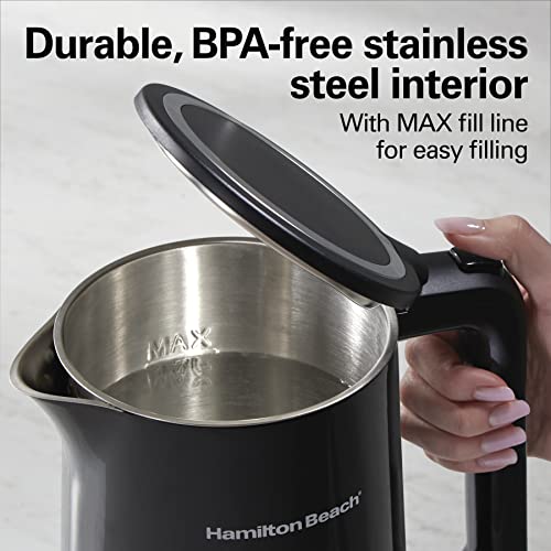 Hamilton Beach Digital Temperature Control Electric Tea Kettle, Hot Water Boiler & Heater 1.7L, 5 Preset Modes + Keep Warm, Fast Boil 1500 Watts, BPA Free, Cool-Touch Stainless Steel Exterior, Black