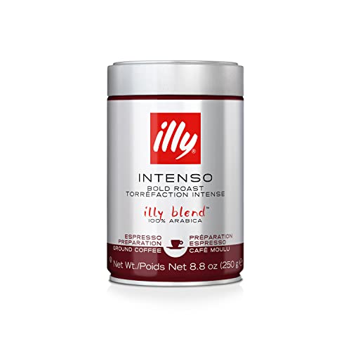 Illy Intenso Ground Espresso Coffee, Bold Roast, Intense, Robust And Full Flavored With Notes Of Deep Cocoa, 100% Arabica Coffee, No Preservatives, 8.8 Ounce Can (Pack Of 6)