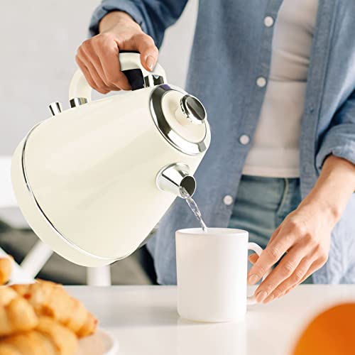  Electric Kettle,Tea Kettle,1.7 Litre Retro Style Kettle,Kitchen Countertop Coffee Tea Hot Water Kettle,Double Wall 304 Stainless Steel BPA Free Hot Water Boiler,Auto Shut-Off And Boil-Dry Protection (Cream)
