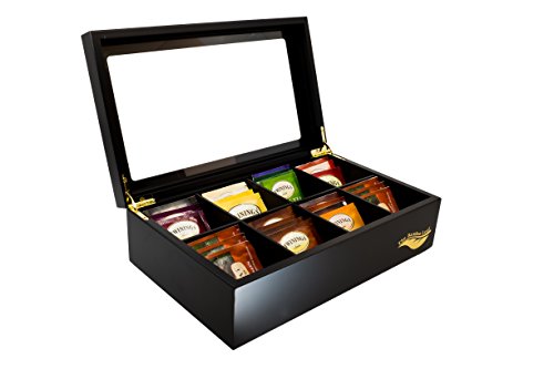  X Storage Organizer For Tea Collections, 8 Compartments W/Glass Window (Black)