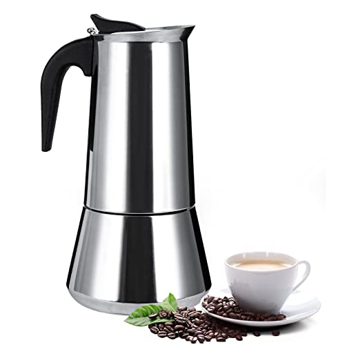  Stainless Steel Stovetop Moka Pot Espresso Maker Percolator 12 Cup 600ml Portable Italian Greca Cuban Coffee Maker For Big Family Home Office Camping, Work With Gas Electric Ceramic Stovetop
