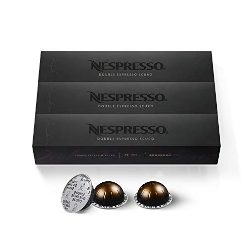Nespresso Capsules VertuoLine, Melozio, Medium Roast Coffee, 30 Count Coffee Pods, Brews 7.8oz & Capsules VertuoLine, Double Espresso Scuro, Dark Roast Espresso Coffee, 30 Count Coffee Pods, 2.7oz