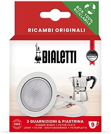 Bialetti 3 Gaskets (Rubber Rings) 1 Filter Plate Replacement For Moka 3 + 4 Cups