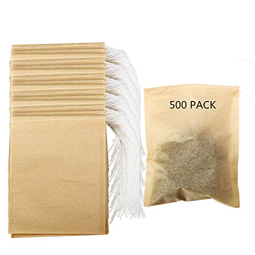  500 Pack Tea Filter Bags, POZEAN Tea Bags For Loose Tea Disposable With Drawstring And Original Wood Color, For Coffee, Scented Tea, Loose Tea, Soup Package And More (3.15×3.94 Inch)