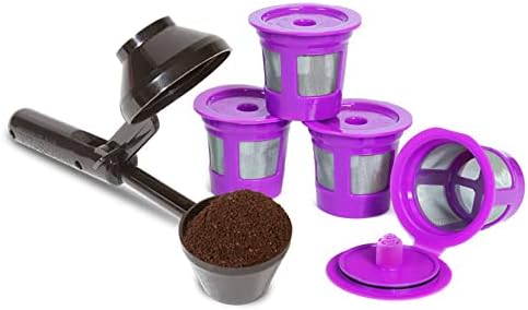  2-Item Bundle: 4-Pack Cafe Save Reusable K Cup Coffee Filters + EZ-Scoop 2 Tbsp Coffee Scoop With Integrated Funnel, Refillable Coffee Pod Capsule For Use With Keurig & Select Single Cup Coffee Maker